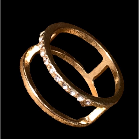 Double Band Cz Stone Cage Gold Plated Ring Costume Jewelry Women’s Fashion Ring - Picture 4 of 6